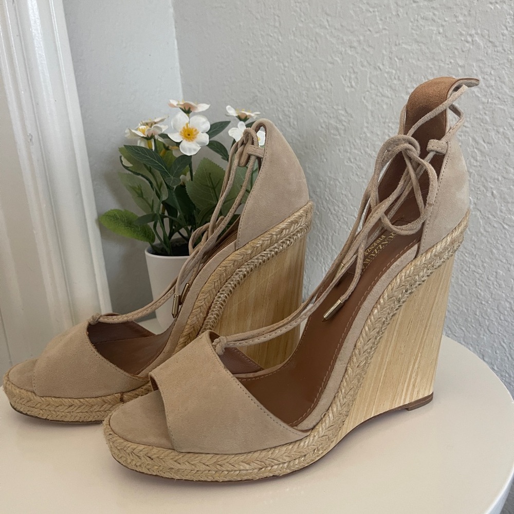 Sz 40 - Aquazzura Women's Beige Wedge Sandals